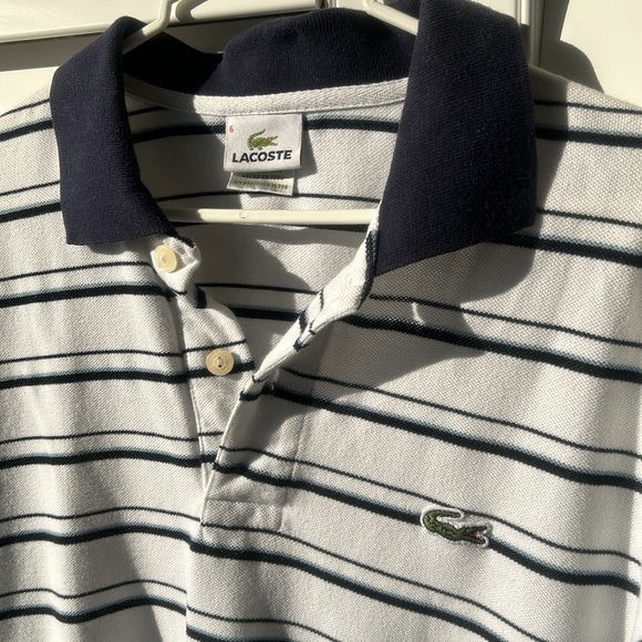 Lacoste white with blue pinstripes polo shirt. Men’s size 6. - Picture 4 of 6